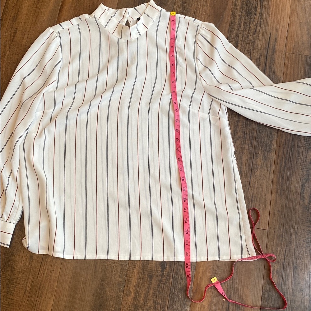 Ann Taylor White Blouse with Red and Black Stripes - Picture 8 of 11